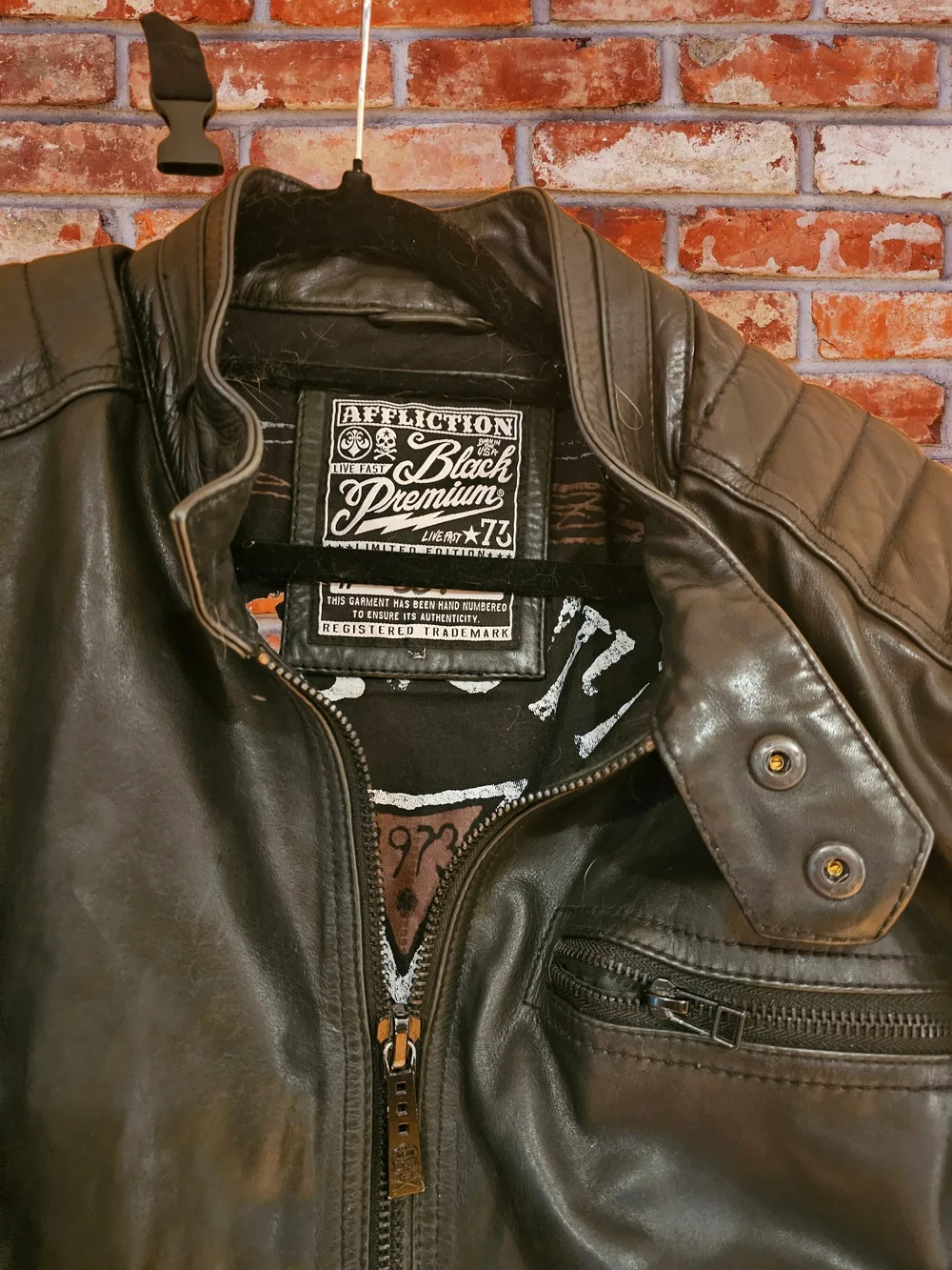 Affliction Men's Dark Brown Leather Bomber Jacket